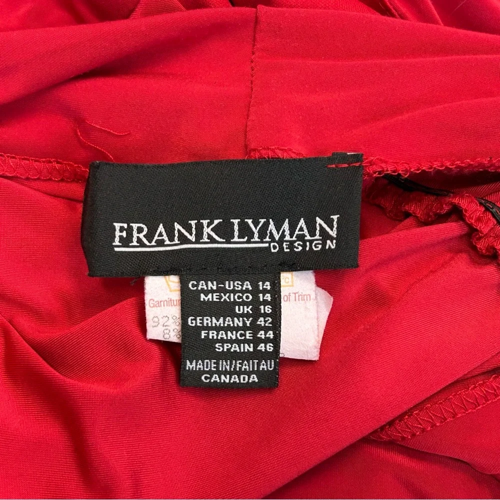 Frank Lyman red CrissCross-Front ruched jersey midi Dress Sz 14 open back - Picture 9 of 12